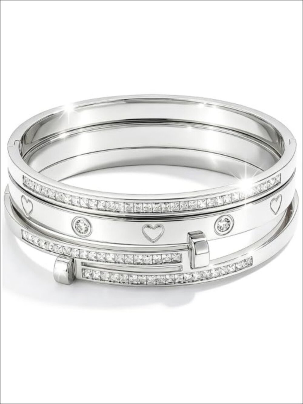 Stainless Steel Silver Stackable Bangle Bracelet Set Love Friendship Jewelry